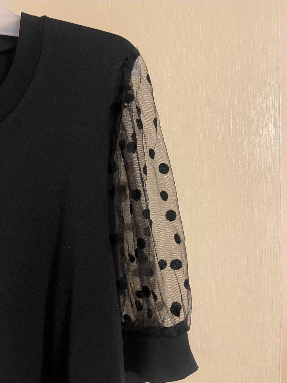 Sheer Polka Dot Puff Sleeve Black Tee - Picture 4 of 4